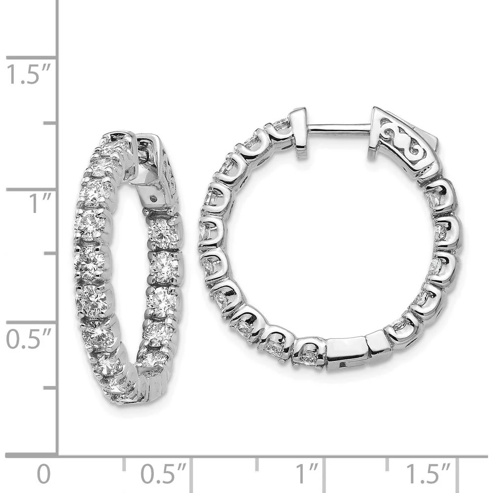 14K White Gold In-and-Out Round Hoop Earrings with 30 Prong Set Round Stones - 2.9mm Each Stone by Monteluci Fine Jewelry - Image 4
