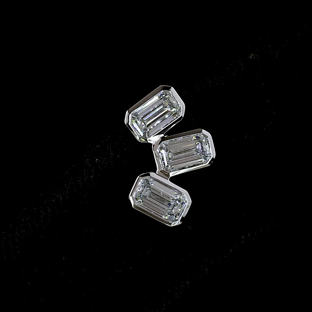 14K White Gold Inclined Bezel Set Emerald Cut Lab Diamond Stud Earrings - 1.74 Carats Total Diamond Weight (E-F Color, VS Clarity) - Covaloro Fine Jewelry - Image 2