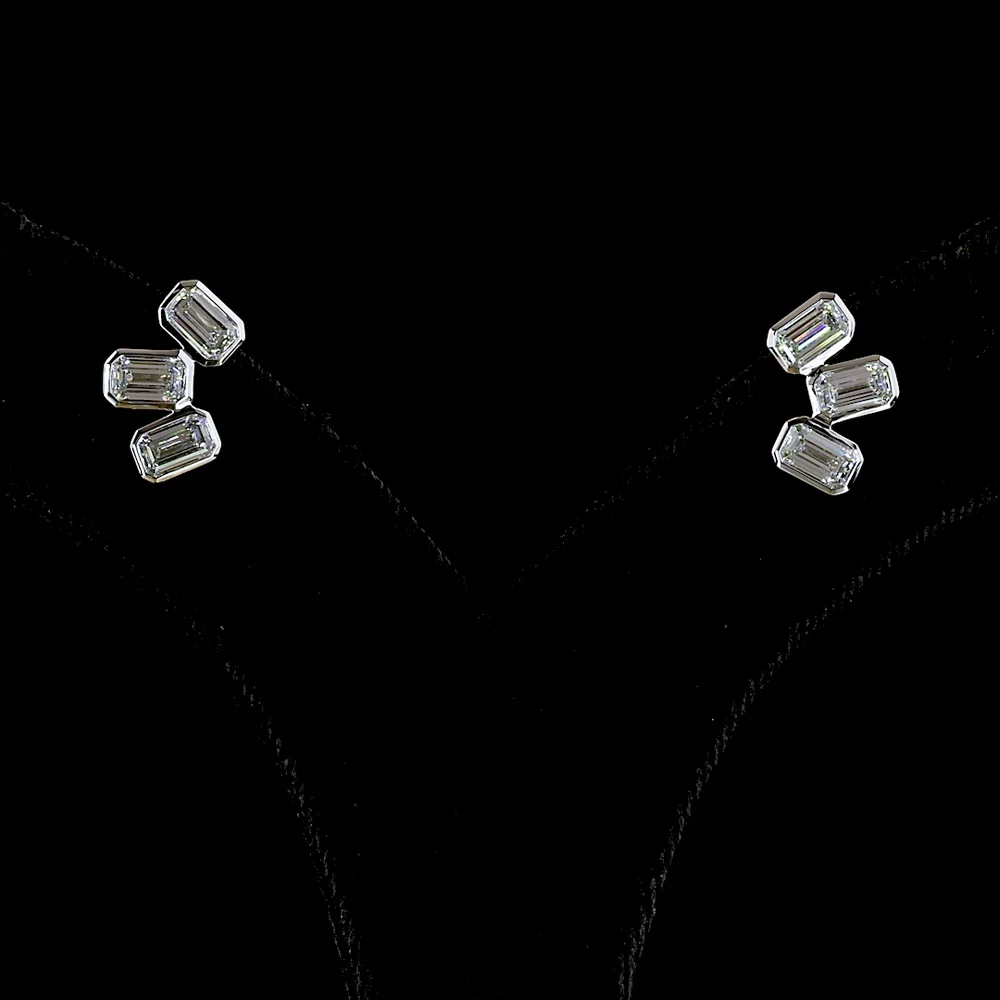 14K White Gold Inclined Bezel Set Emerald Cut Lab Diamond Stud Earrings - 1.81 Carat Total Weight, E-F Color, VS1 Clarity - Covaloro Fine Jewelry