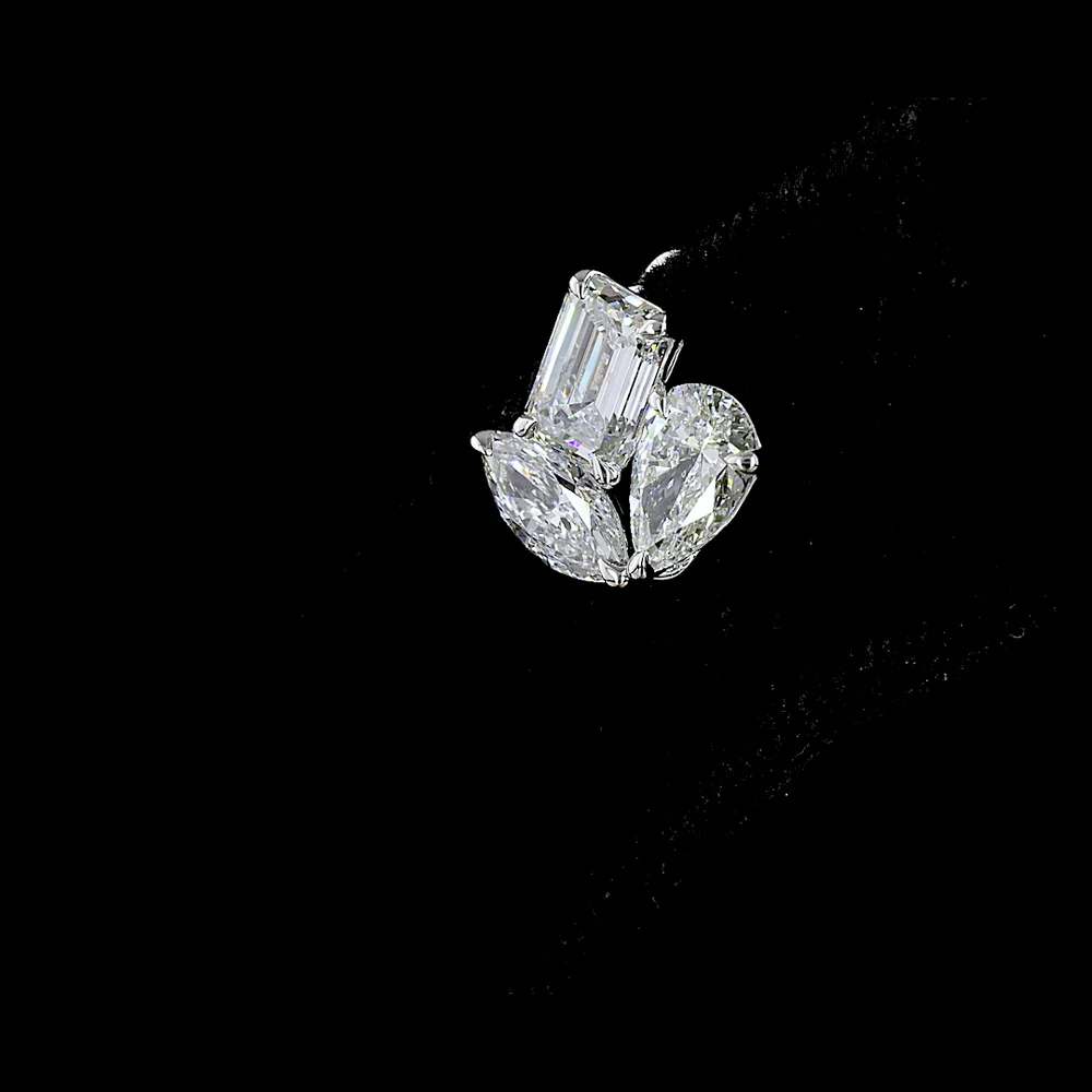 14K White Gold Inclined Cluster Stud Earrings with Emerald, Pear, and Marquise Cut Lab Diamonds - 2.97 Carats Total Diamond Weight - Covaloro Fine Jewelry - Image 4