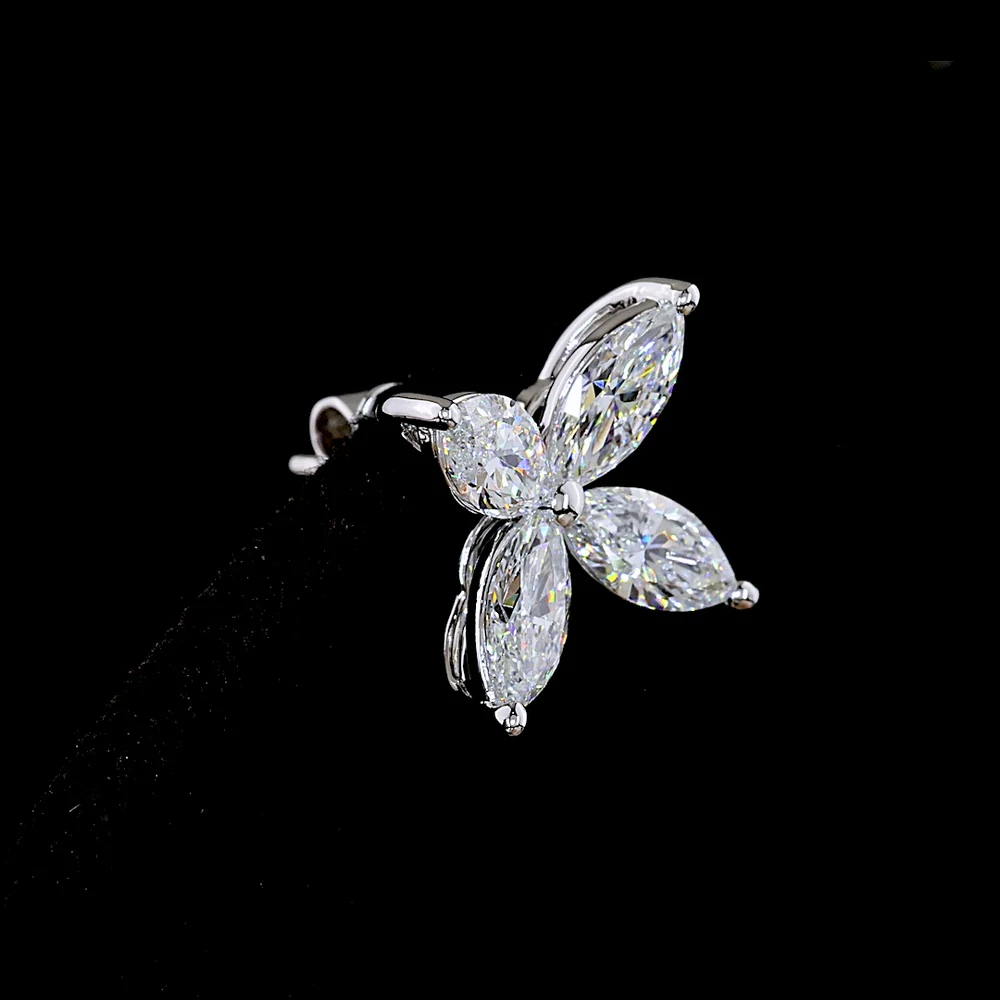 14K White Gold Inclined Floral Stud Earrings with Marquise Cut Lab Diamonds - 3.11 Carat Total Diamond Weight - Covaloro Fine Jewelry - Image 4