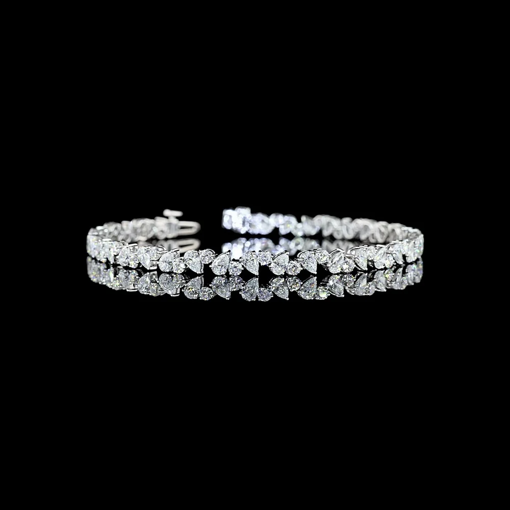 14K White Gold Inclined Mixed Shape Bracelet with Pear and Round Lab-Grown Diamonds - 5.76 Carat Total Weight - Covaloro Fine Jewelry