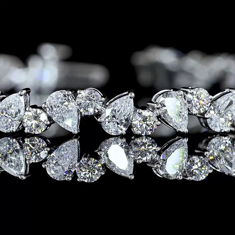 14K White Gold Inclined Mixed Shape Bracelet with Pear and Round Lab-Grown Diamonds - 5.76 Carat Total Weight - Covaloro Fine Jewelry - Image 2