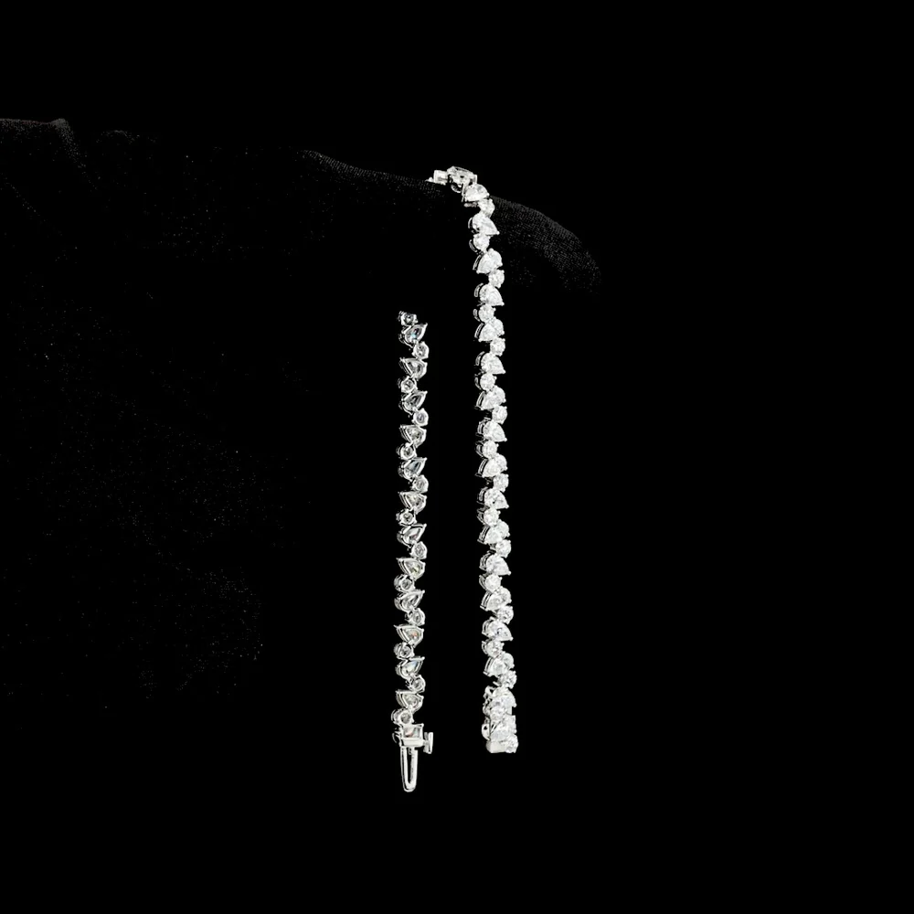 14K White Gold Inclined Mixed Shape Bracelet with Pear and Round Lab-Grown Diamonds - 5.76 Carat Total Weight - Covaloro Fine Jewelry - Image 3