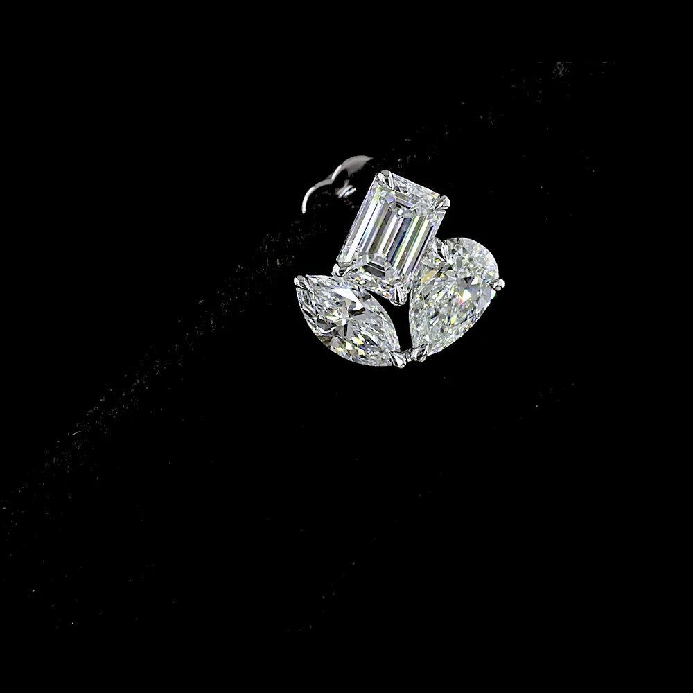 14K White Gold Inclined Mixed-Shape Stud Earrings with Emerald, Pear, and Marquise Lab Diamonds - 2.97 Carat Total Weight - Covaloro Fine Jewelry - Image 2