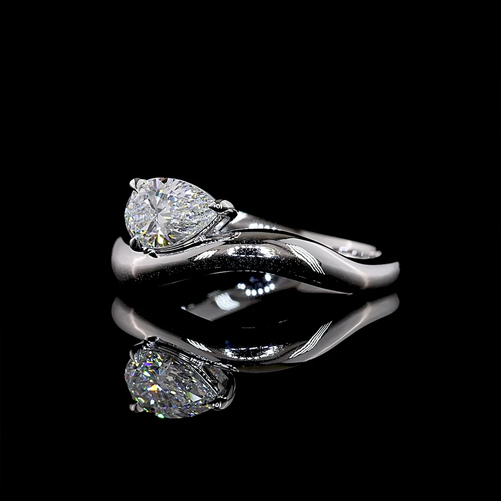 14K White Gold Inclined Pear Shape Solitaire Ring with 0.66 Carat Lab Diamond - E-F VS1 Clarity - Covaloro Fine Jewelry - Image 3