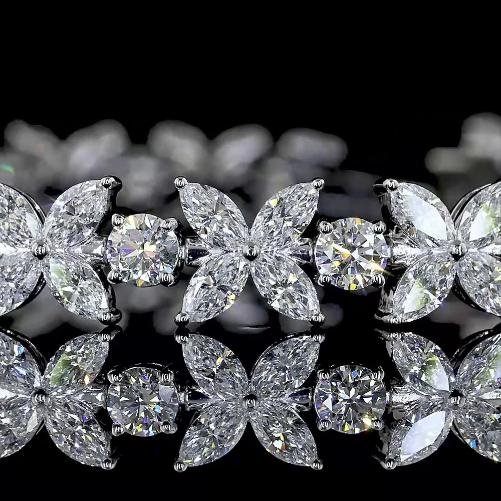 14K White Gold Inclined Special Bracelet with 105 Round Brilliant Cut Lab Diamonds - 6.95 Carats Total Diamond Weight - Covaloro Fine Jewelry - Image 2