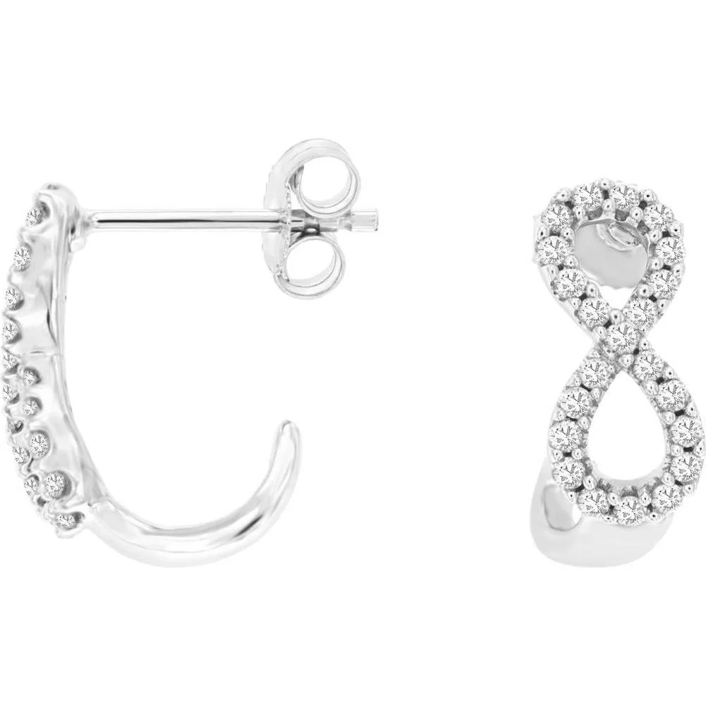 14K White Gold Infinity Half-Hoop Earrings with Round Diamond Accents - 0.33 Carat Total Diamond Weight - Royal Jewelry