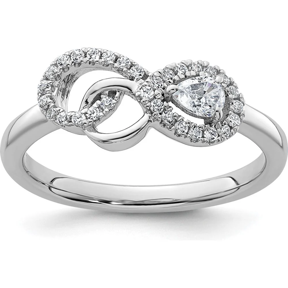 14K White Gold Infinity Ring with Pear-Shaped and Round Prong-Set Diamonds - 0.25 Carat Total Diamond Weight - Size 7 by Oro Pregiato