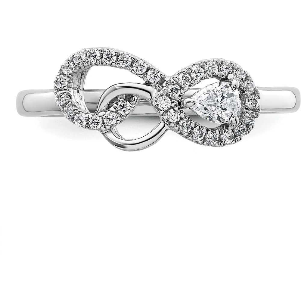 14K White Gold Infinity Ring with Pear-Shaped and Round Prong-Set Diamonds - 0.25 Carat Total Diamond Weight - Size 7 by Oro Pregiato - Image 4