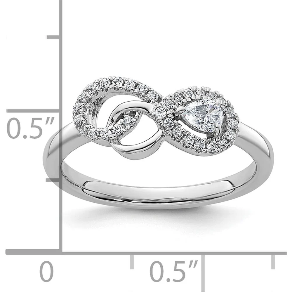 14K White Gold Infinity Ring with Pear-Shaped and Round Prong-Set Diamonds - 0.25 Carat Total Diamond Weight - Size 7 by Oro Pregiato - Image 5