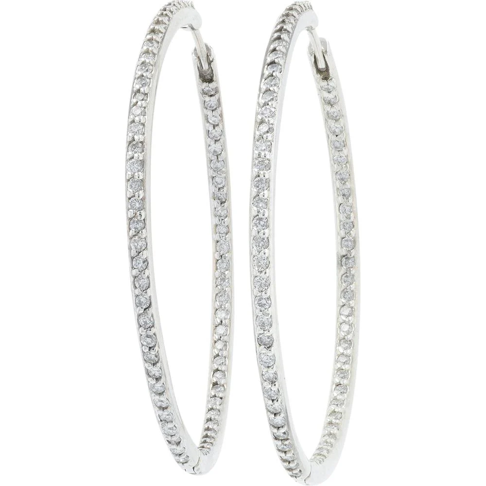 14K White Gold Inside - Out Hoop Earrings with Round Diamonds - 1.50 Carat Total Diamond Weight