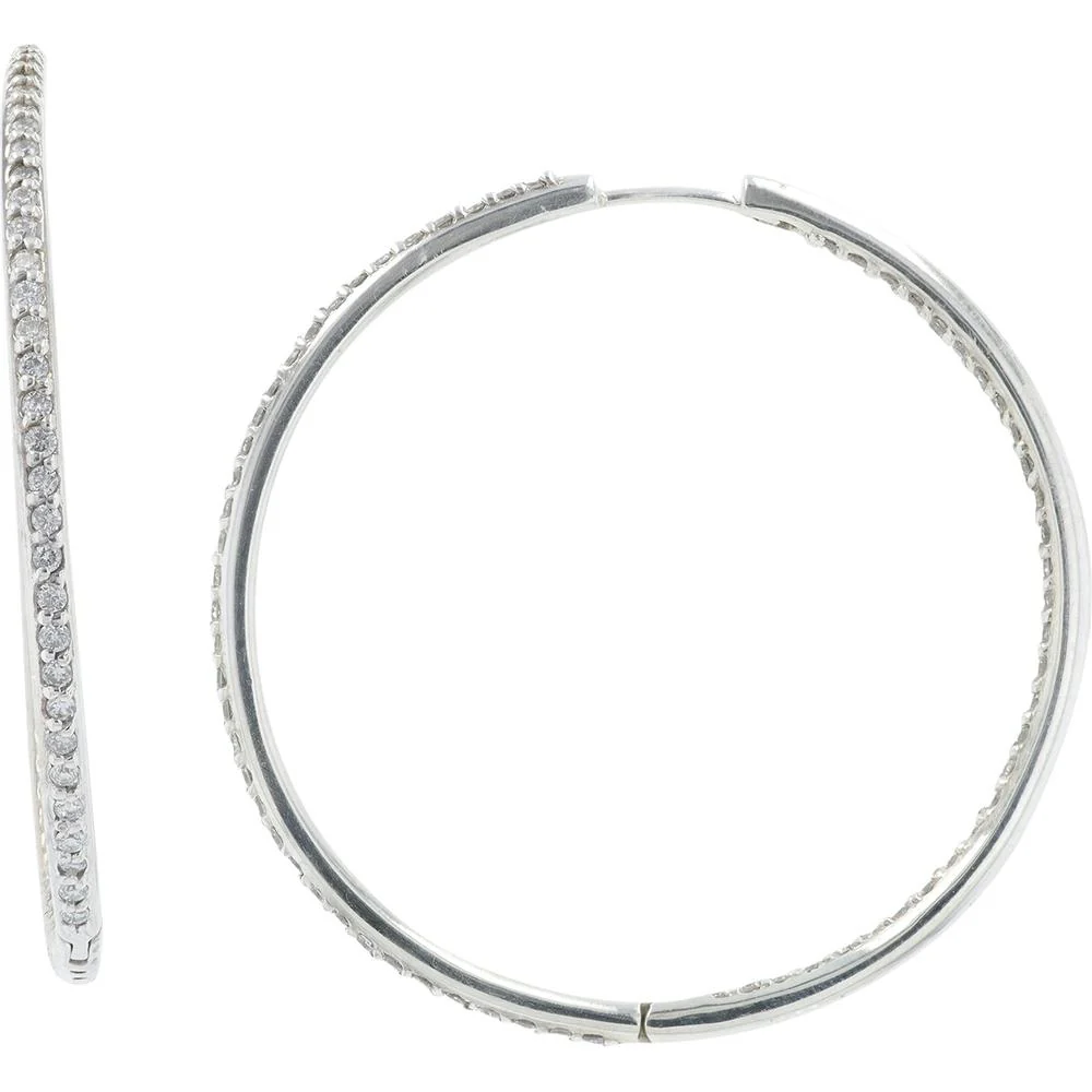 14K White Gold Inside - Out Hoop Earrings with Round Diamonds - 1.50 Carat Total Diamond Weight - Image 2