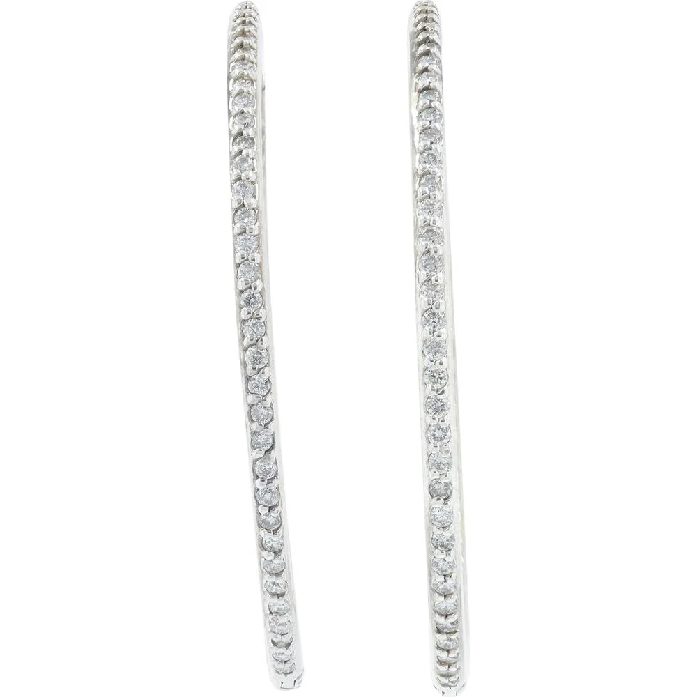 14K White Gold Inside - Out Hoop Earrings with Round Diamonds - 1.50 Carat Total Diamond Weight - Image 3