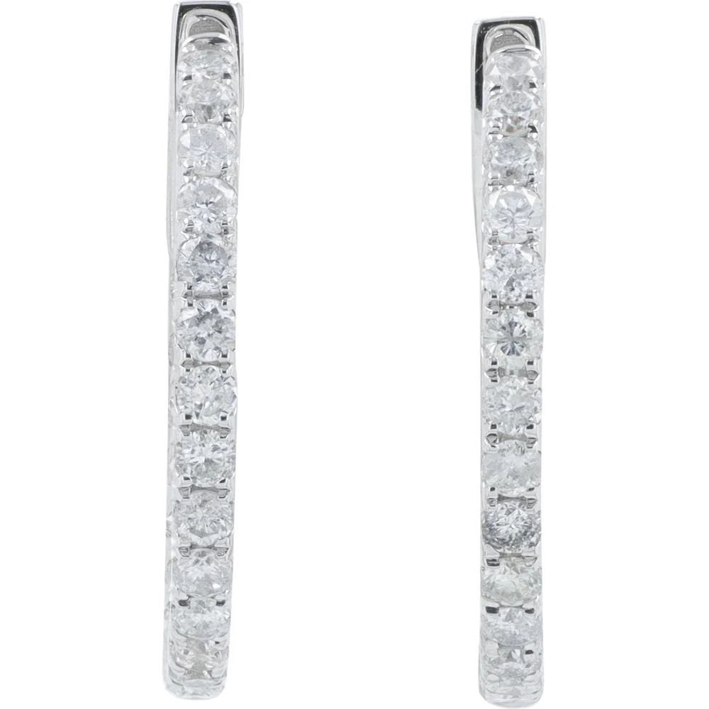 14K White Gold Inside - Out Medium Hoop Earrings with 1.00 Carat Total Prong Set Round Diamonds - Image 3