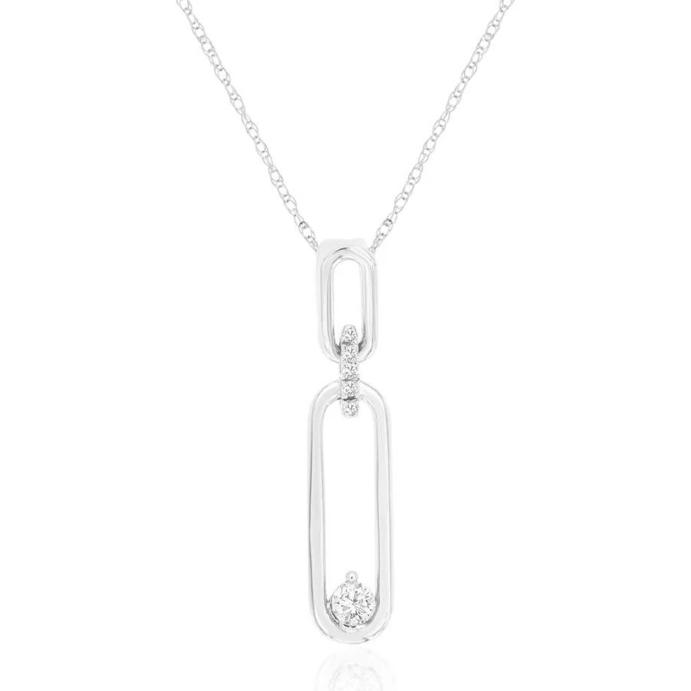14K White Gold Interlocking Oval Link Pendant with 0.10 Carat Round Diamond - Royal Jewelry