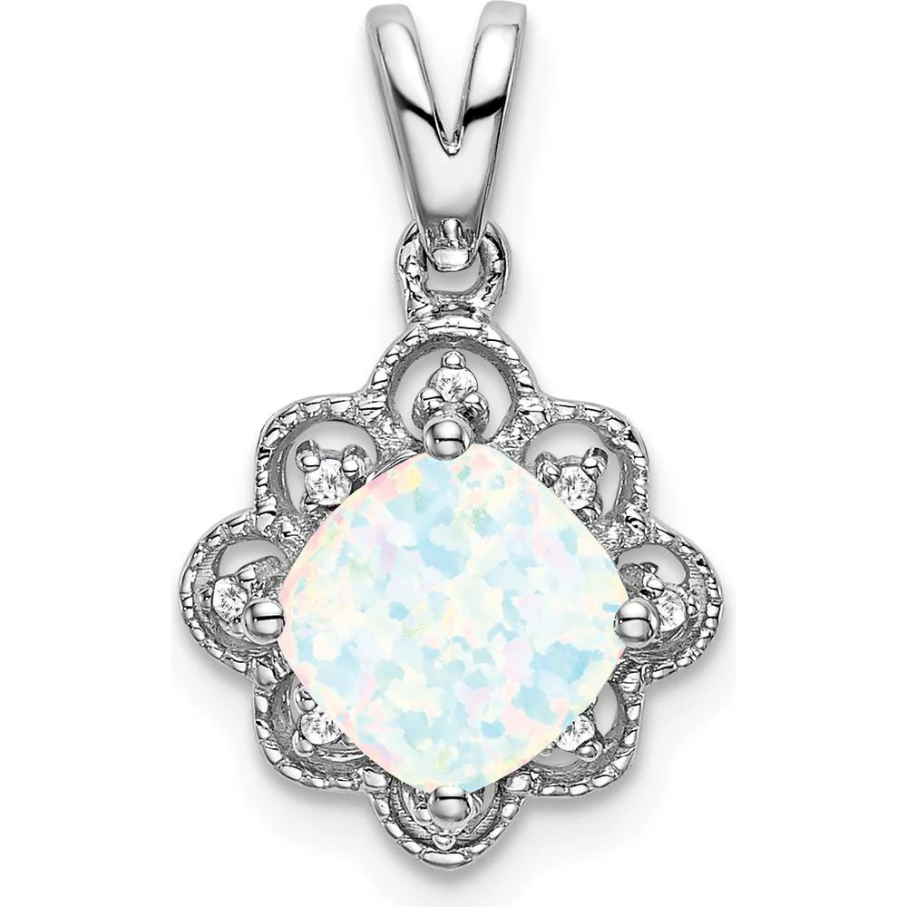 14K White Gold Lab Created Opal and Diamond Scalloped Pendant - 1.71 Carat Total Opal Weight, 0.005 Carat Total Diamond Weight by Lumare Gioia