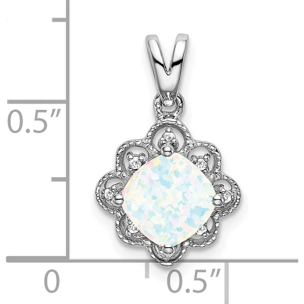14K White Gold Lab Created Opal and Diamond Scalloped Pendant - 1.71 Carat Total Opal Weight, 0.005 Carat Total Diamond Weight by Lumare Gioia - Image 2