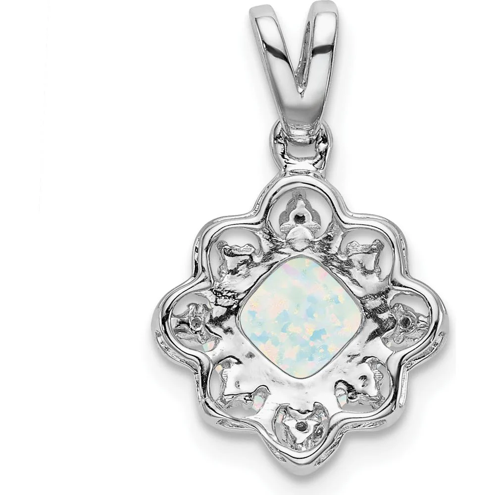 14K White Gold Lab Created Opal and Diamond Scalloped Pendant - 1.71 Carat Total Opal Weight, 0.005 Carat Total Diamond Weight by Lumare Gioia - Image 3