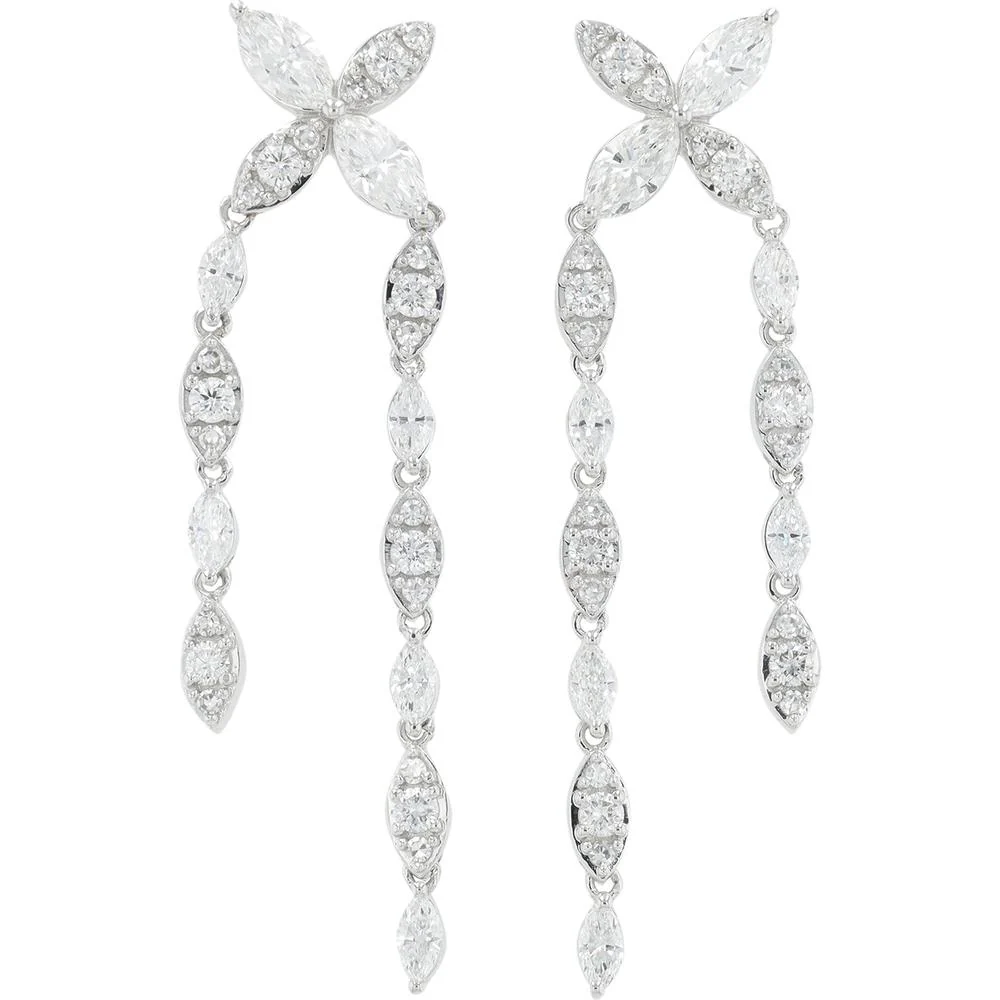 14K White Gold Lab Grown Diamond Drop Earrings with Marquise Diamonds - 4.00 Carat Total Diamond Weight
