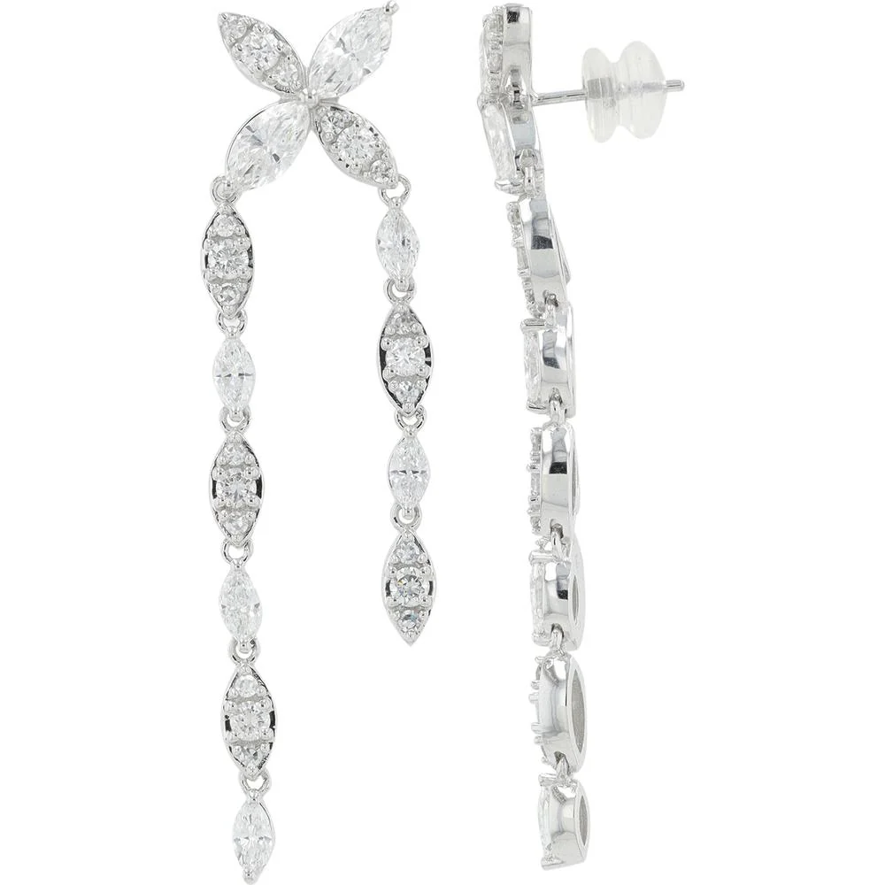 14K White Gold Lab Grown Diamond Drop Earrings with Marquise Diamonds - 4.00 Carat Total Diamond Weight - Image 2