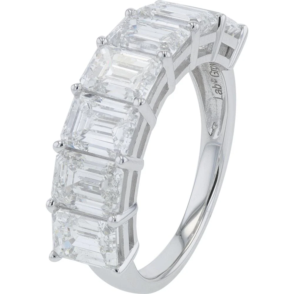 14K White Gold Lab Grown Diamond Emerald Cut Band - 5.00 Carat Total Diamond Weight