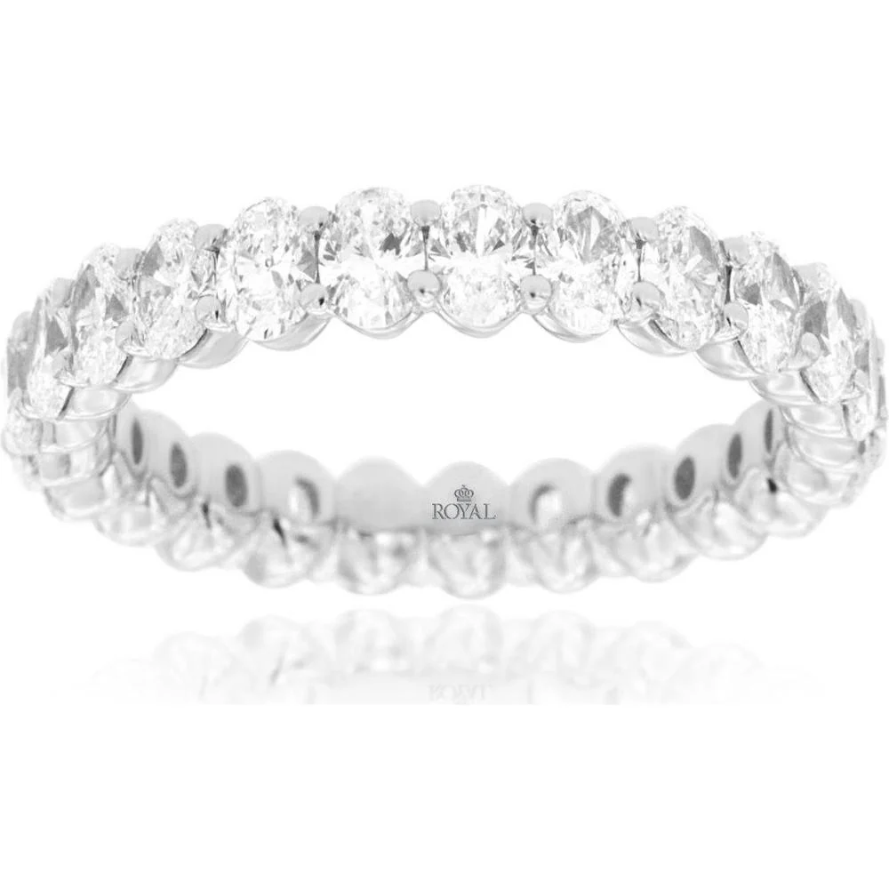 14K White Gold Lab Grown Diamond Eternity Band with Oval Diamonds - 2.75 Carat Total Diamond Weight - Royal Jewelry