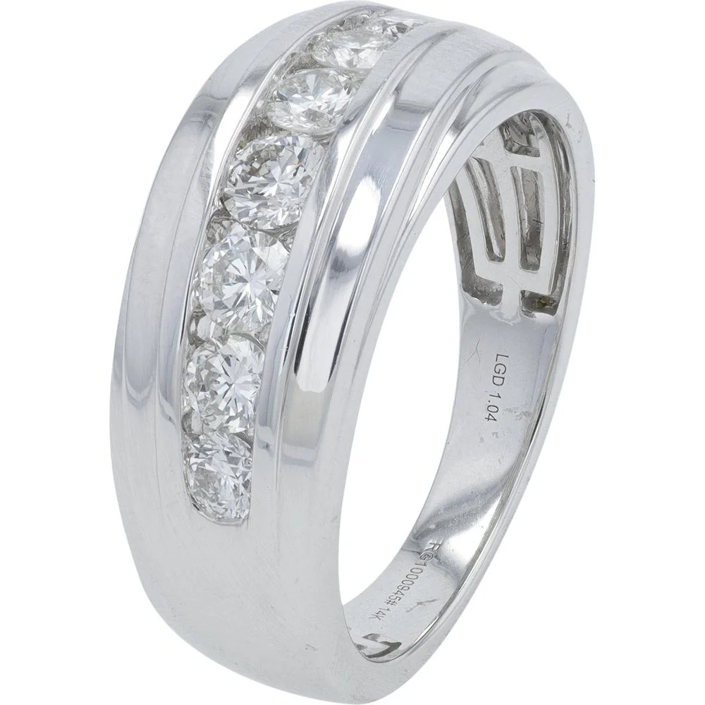 14K White Gold Lab Grown Diamond Gents Wedding Band - 1.00 Carat Total Diamond Weight