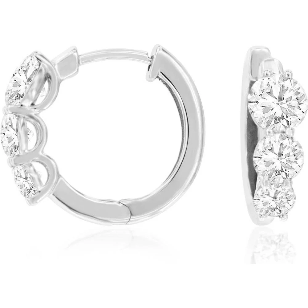 14K White Gold Lab Grown Diamond Hoop Earrings - 2.0 Carats Total Diamond Weight - Royal Jewelry