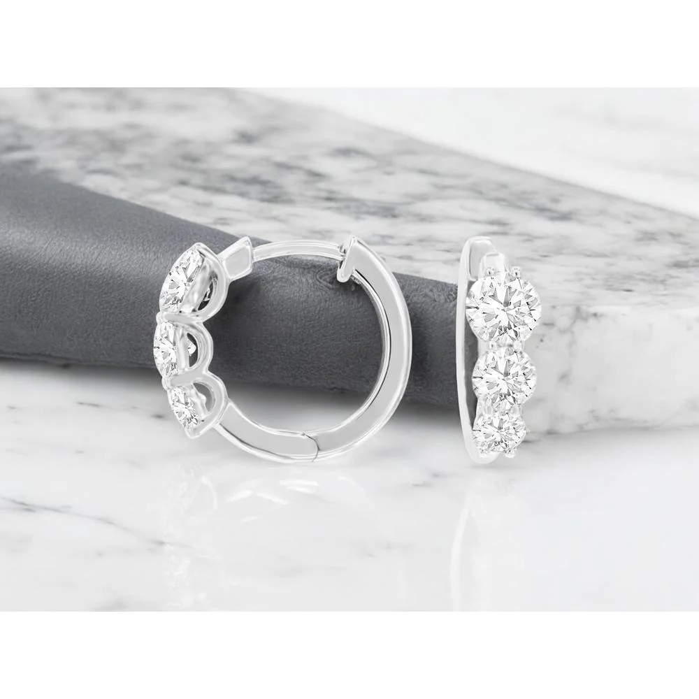 14K White Gold Lab Grown Diamond Hoop Earrings - 2.0 Carats Total Diamond Weight - Royal Jewelry - Image 2
