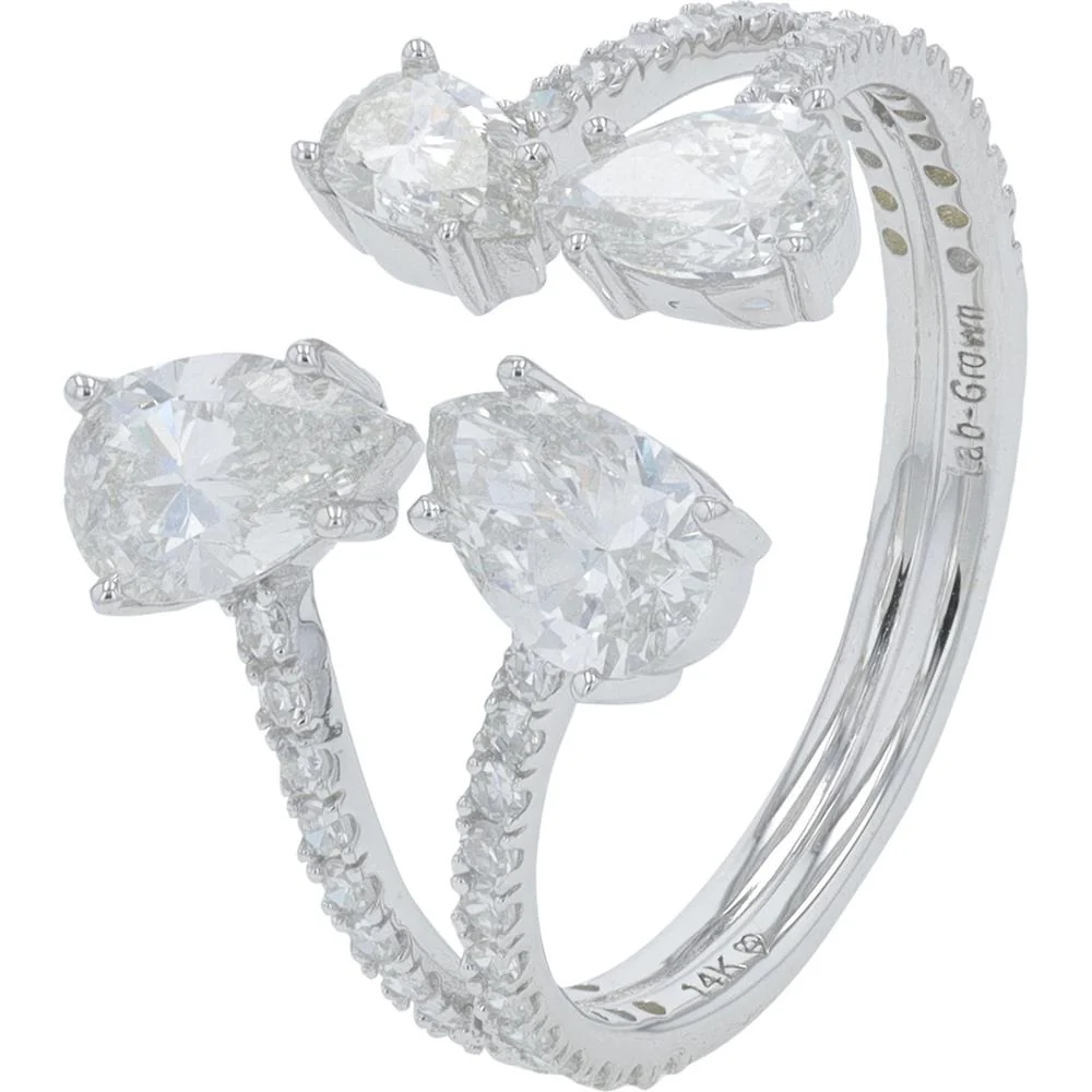 14K White Gold Lab Grown Diamond Pear - Shaped Cuff Ring - 1.75 Carat Total Diamond Weight