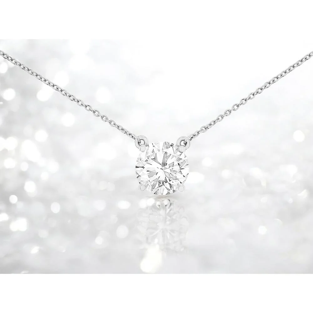 14K White Gold Lab Grown Diamond Pendant Necklace with 2.06 Carat Round Diamond - Royal Jewelry - Image 2