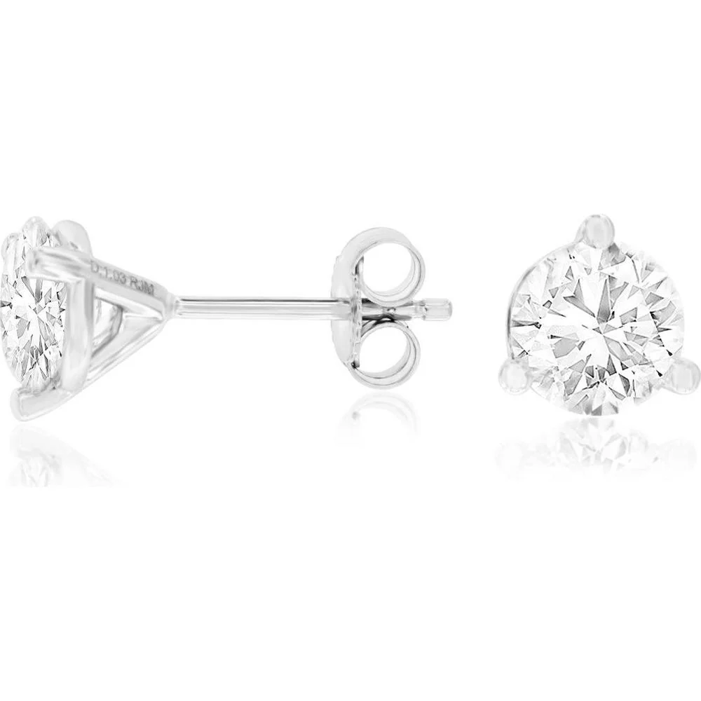14K White Gold Lab Grown Diamond Stud Earrings - 2 Carat Total Diamond Weight - Royal Jewelry