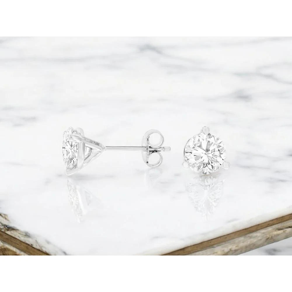 14K White Gold Lab Grown Diamond Stud Earrings - 2 Carat Total Diamond Weight - Royal Jewelry - Image 2