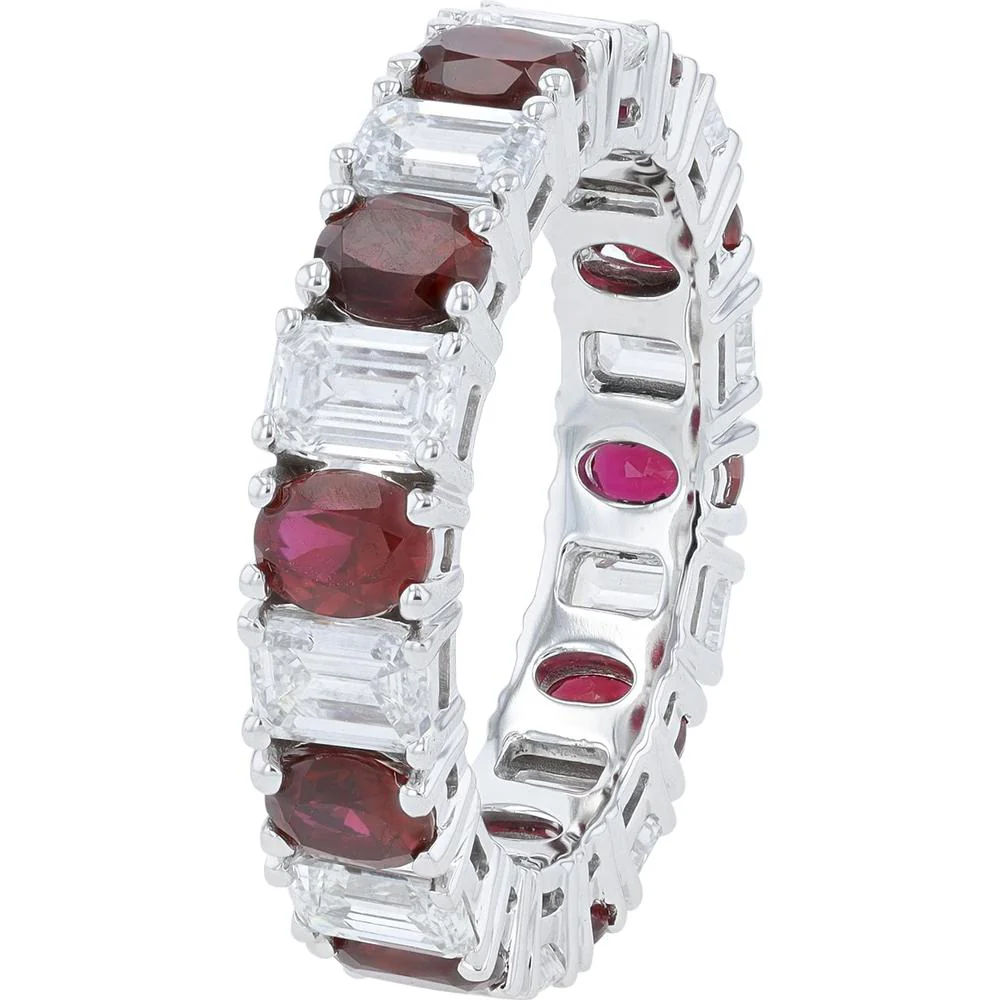 14K White Gold Lab Grown Ruby & Diamond Eternity Band - 3.25 Carat Ruby, 3.00 Carat Diamond Total Weight
