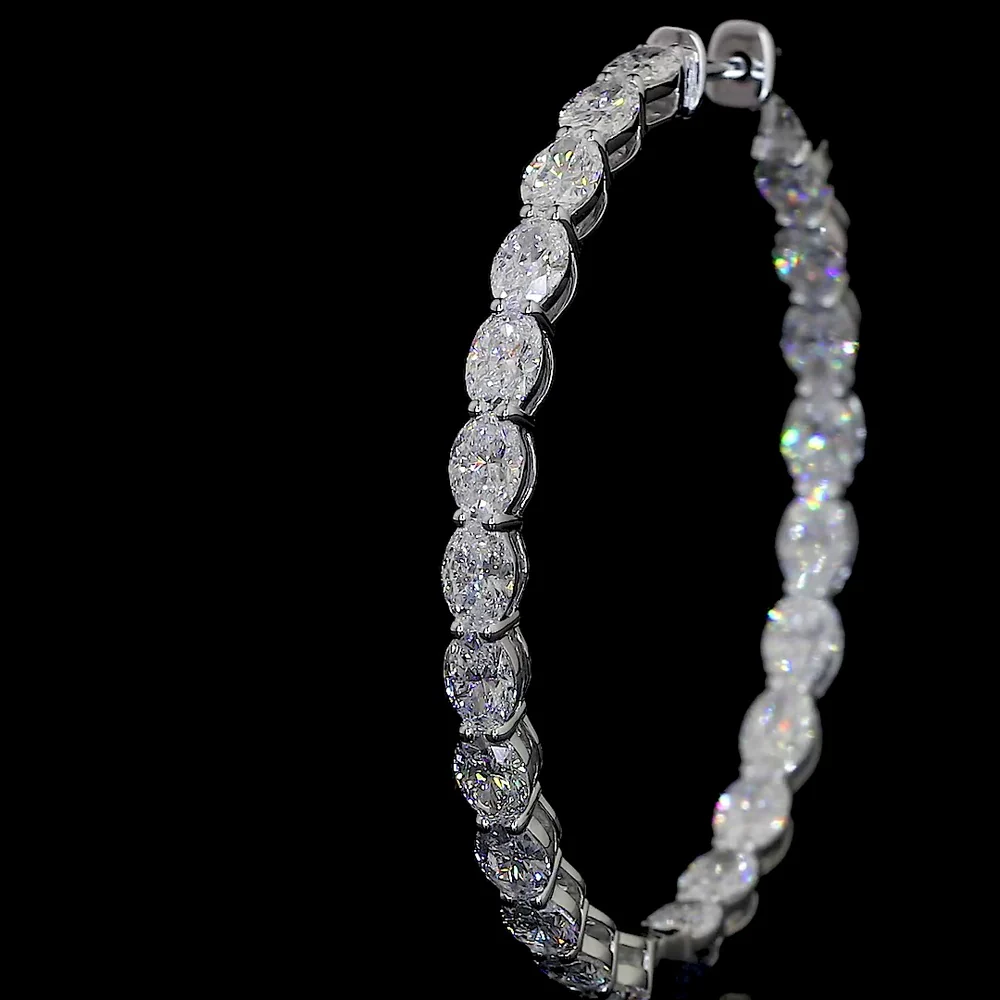 14K White Gold Large Diamond Hoop Earrings with East-West Oval Cut Lab Diamonds - 5.61 Carats Total Diamond Weight - Covaloro Fine Jewelry - Image 3