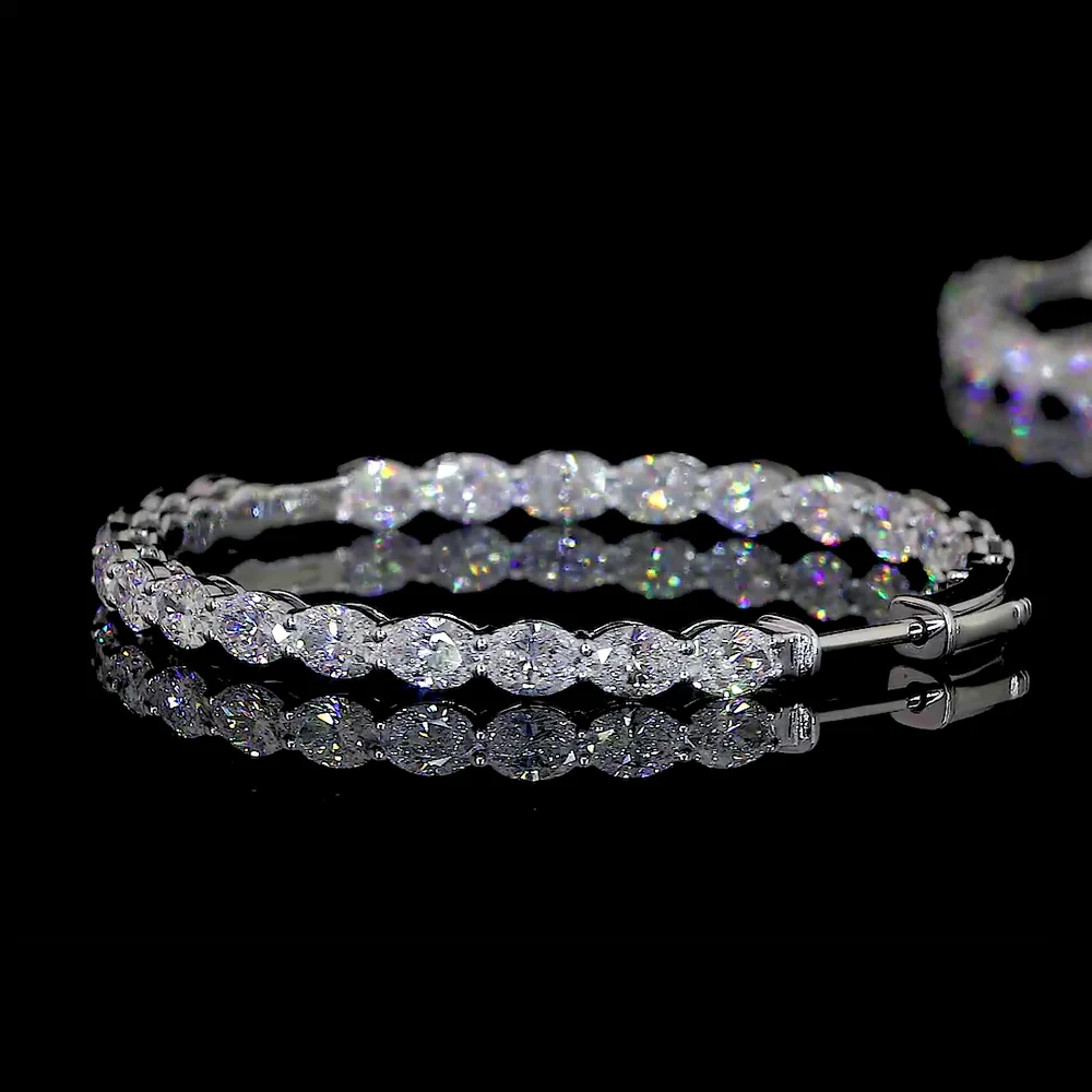 14K White Gold Large Diamond Hoop Earrings with East-West Oval Cut Lab Diamonds - 5.61 Carats Total Diamond Weight - Covaloro Fine Jewelry - Image 4