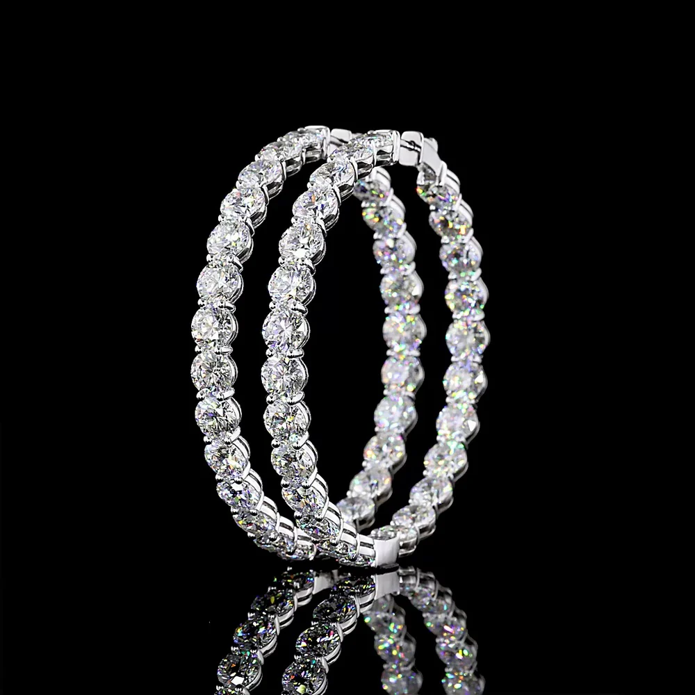 14K White Gold Large Hoop Earrings with 50 Prong Set Round Brilliant Cut Lab Diamonds - 24.94 Total Carat Weight - Covaloro Fine Jewelry - Image 3