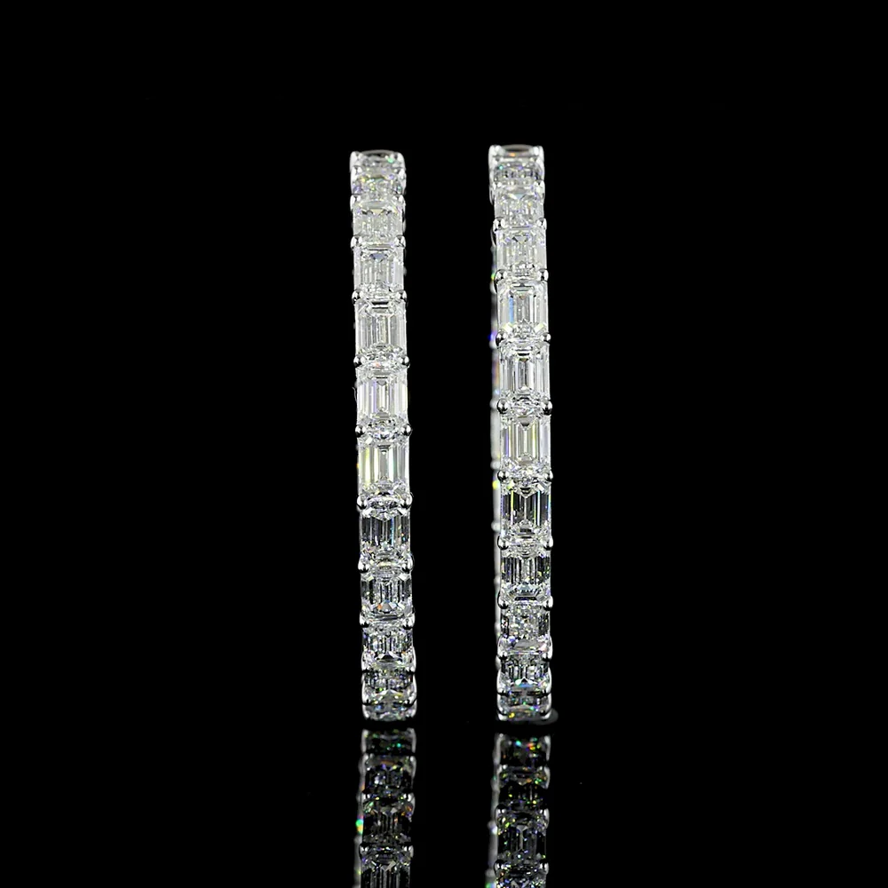 14K White Gold Large Hoop Earrings with East-West Emerald Cut Lab Diamonds - 12.79 Carat Total Weight, E-F Color VVS2 Clarity - Covaloro Fine Jewelry - Image 2
