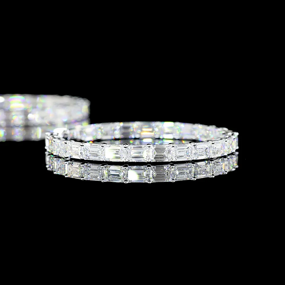 14K White Gold Large Hoop Earrings with East-West Emerald Cut Lab Diamonds - 12.79 Carat Total Weight, E-F Color VVS2 Clarity - Covaloro Fine Jewelry - Image 4