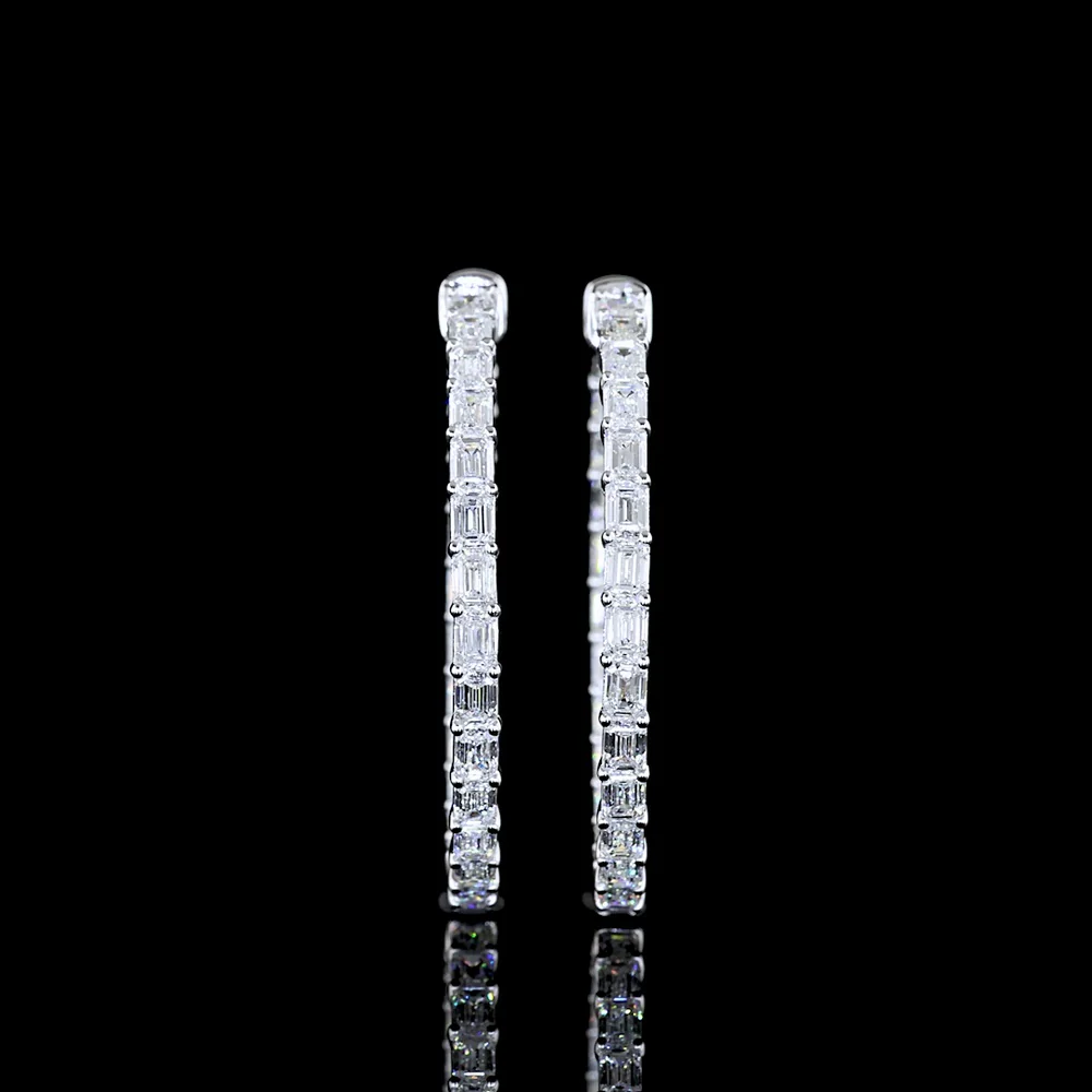 14K White Gold Large Hoop Earrings with East-West Set Emerald Cut Lab Diamonds - 4.01 Carats Total Diamond Weight - Covaloro Fine Jewelry - Image 2