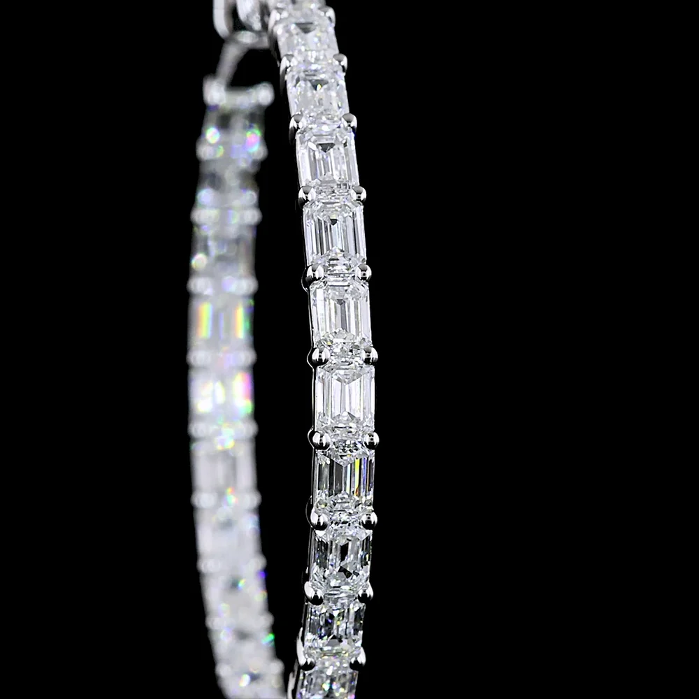 14K White Gold Large Hoop Earrings with East-West Set Emerald Cut Lab Diamonds - 4.01 Carats Total Diamond Weight - Covaloro Fine Jewelry - Image 3