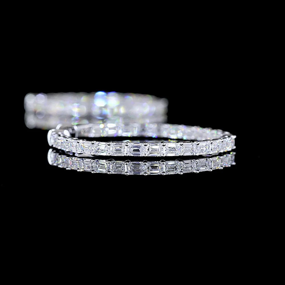 14K White Gold Large Hoop Earrings with East-West Set Emerald Cut Lab Diamonds - 4.01 Carats Total Diamond Weight - Covaloro Fine Jewelry - Image 4