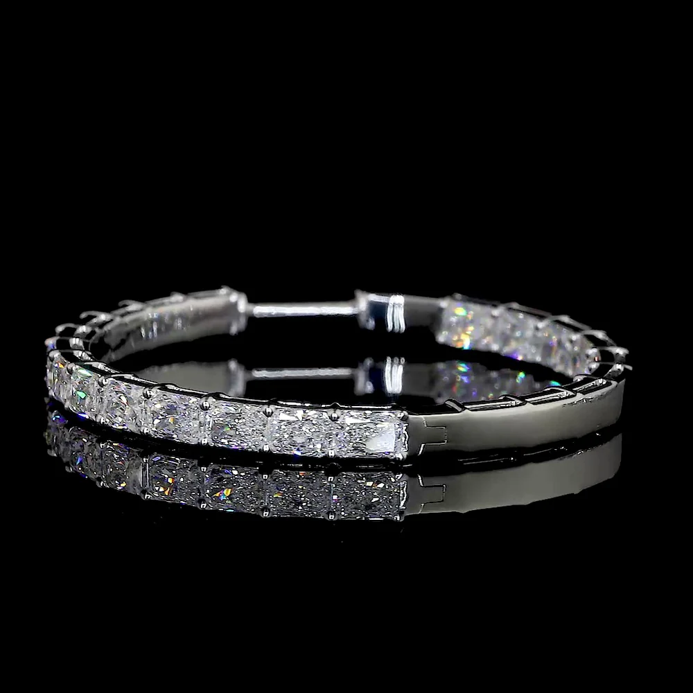 14K White Gold Large Hoop Earrings with East-West Set Radiant Cut Lab Diamonds - 5.20 Total Carat Weight - Covaloro Fine Jewelry - Image 4