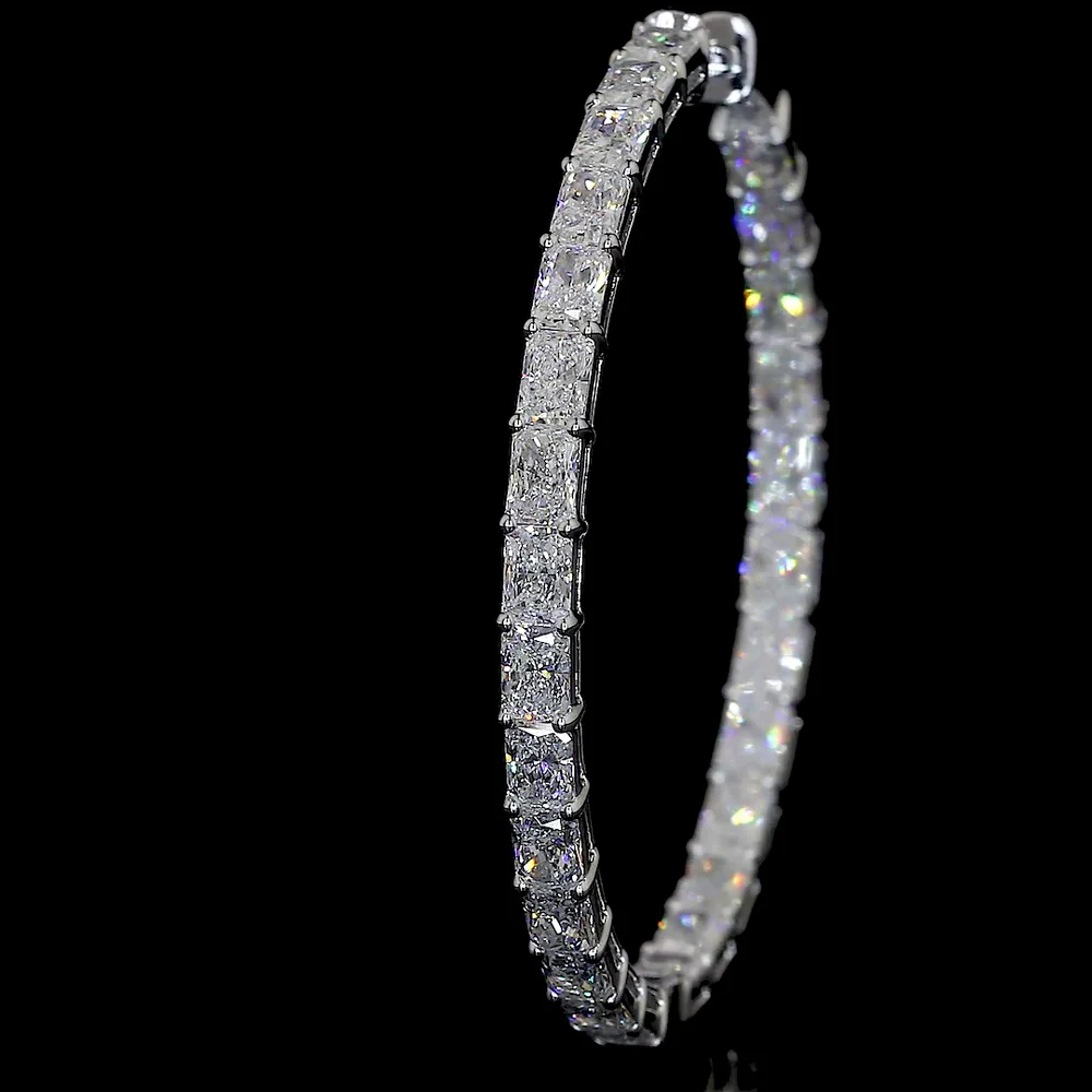 14K White Gold Large Hoop Earrings with East-West Set Radiant Cut Lab Diamonds - 6.40 Carat Total Diamond Weight - Covaloro Fine Jewelry - Image 2