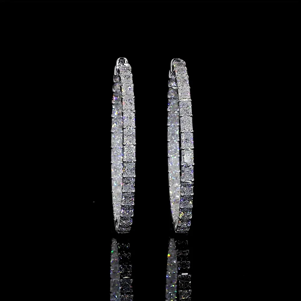 14K White Gold Large Hoop Earrings with East-West Set Radiant Cut Lab Diamonds - 6.40 Carat Total Diamond Weight - Covaloro Fine Jewelry - Image 3