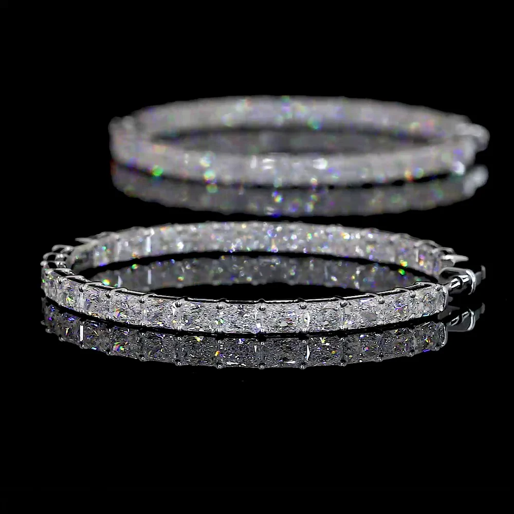 14K White Gold Large Hoop Earrings with East-West Set Radiant Cut Lab Diamonds - 6.40 Carat Total Diamond Weight - Covaloro Fine Jewelry - Image 4