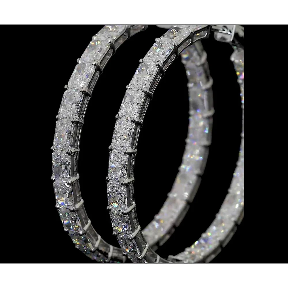 14K White Gold Large Hoop Earrings with East-West Set Radiant Cut Lab Diamonds - 8.88 Carat Total Diamond Weight - Covaloro Fine Jewelry - Image 4