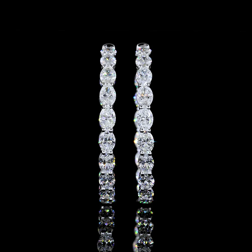 14K White Gold Large Oval Hoop Earrings with East-West Prong Set Lab Diamonds - 7.72 Carat Total Weight - Covaloro Fine Jewelry - Image 2
