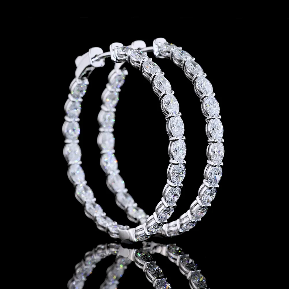 14K White Gold Large Oval Hoop Earrings with Prong Set Lab Diamonds - 5.01 Carats Total Diamond Weight - Covaloro Fine Jewelry